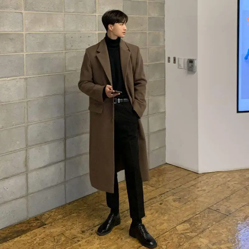 

Stylish Thickened Winter Woolen Coat Loose Fit Korean Style Mid-Length Windbreaker Shoulder-Down Trendy Outerwear 2024 New Model