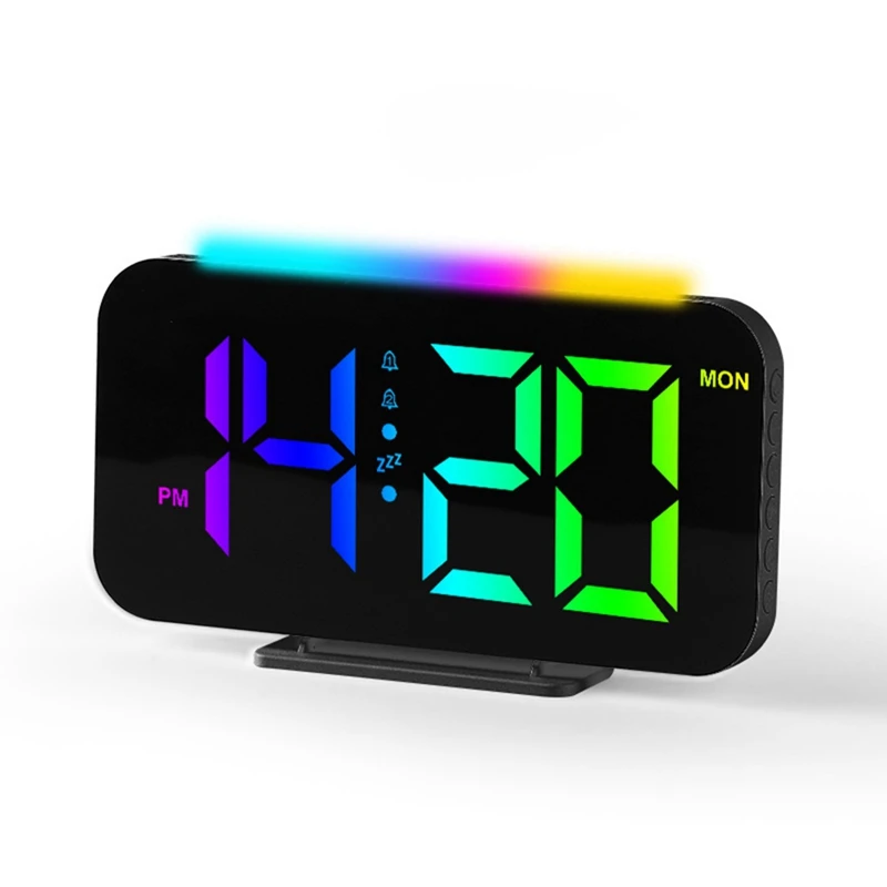 LED Digital Clock RGB Display Alarm Clock With Ambient Lighting Night Lamp Electronic LED Time Display Desktop Clock