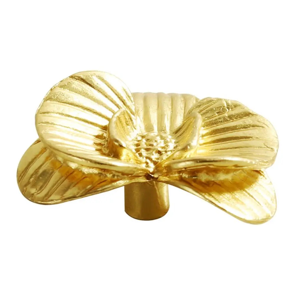 Durable Single Hole Orchid Door Pulls Gold Light Luxury Furniture Knobs Brass Creative Cabinet Handle Cupboard