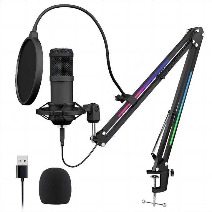 

for Professional USB Recording Condenser Studio Microphones Xlr Pc Kit Rgb Stand Mic Podcast Record/Stream/Home Studio/Gaming