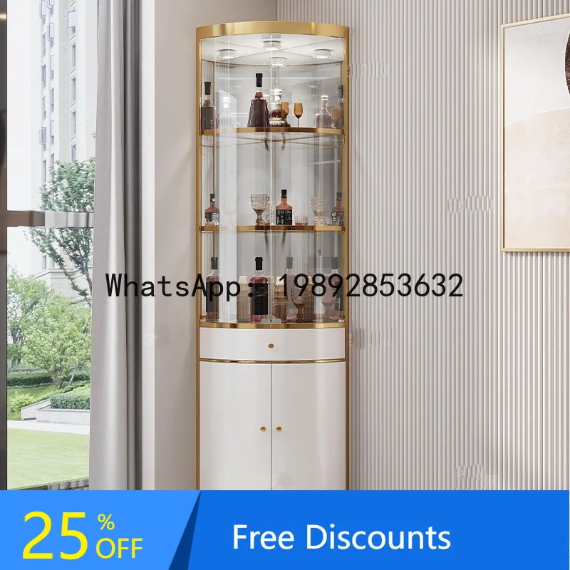 AB  Light Luxury Stainless Steel Titanium Mirror Home Living Room Floor Triangle Cabinet Fan-shaped Wa Corner Wine Cabinet