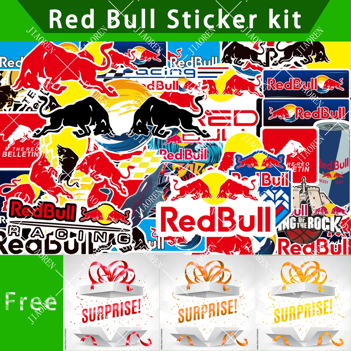

Светоотражающая наклейка на мотоцикл Red Bull, автомобильный компьютер, холодильник, багажник, наклейка, бесплатный комплект слепых коробок для Yamaha Honda Suzuki