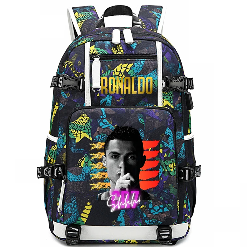 Mochila escolar con estampado de Ronaldo para estudiantes, bolsa de viaje para niños al aire libre