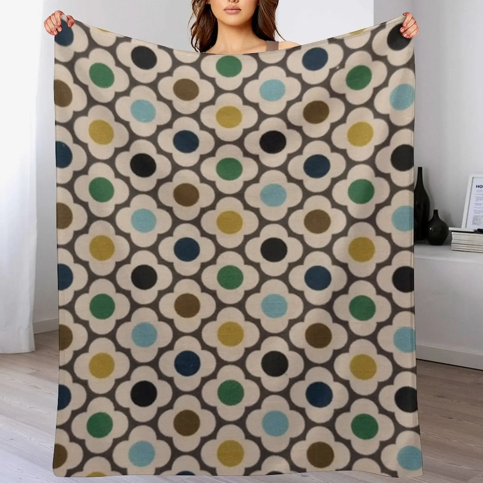 

orla kiely spot flower, orla kiely abstract mini spots flowers design Throw Blanket Housewarming gift blanket
