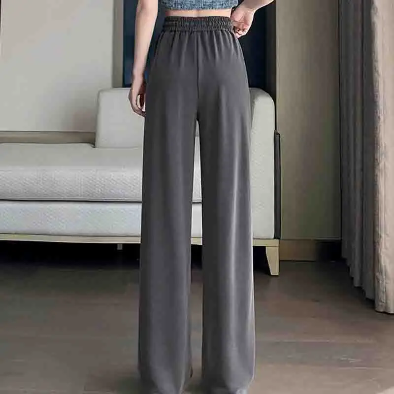 New Summer Simple Loosen Women's Pants Casual Gray Color High Waisted Wide Leg Pants Slimming Straight Trousers Women 30810