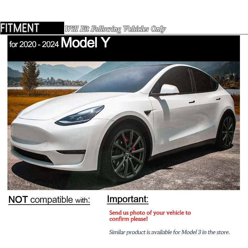 Carbon Fiber Printing Front Bumper Lip Gloss Black Chin Spoiler for Tesla Model Y 2020 - 2024