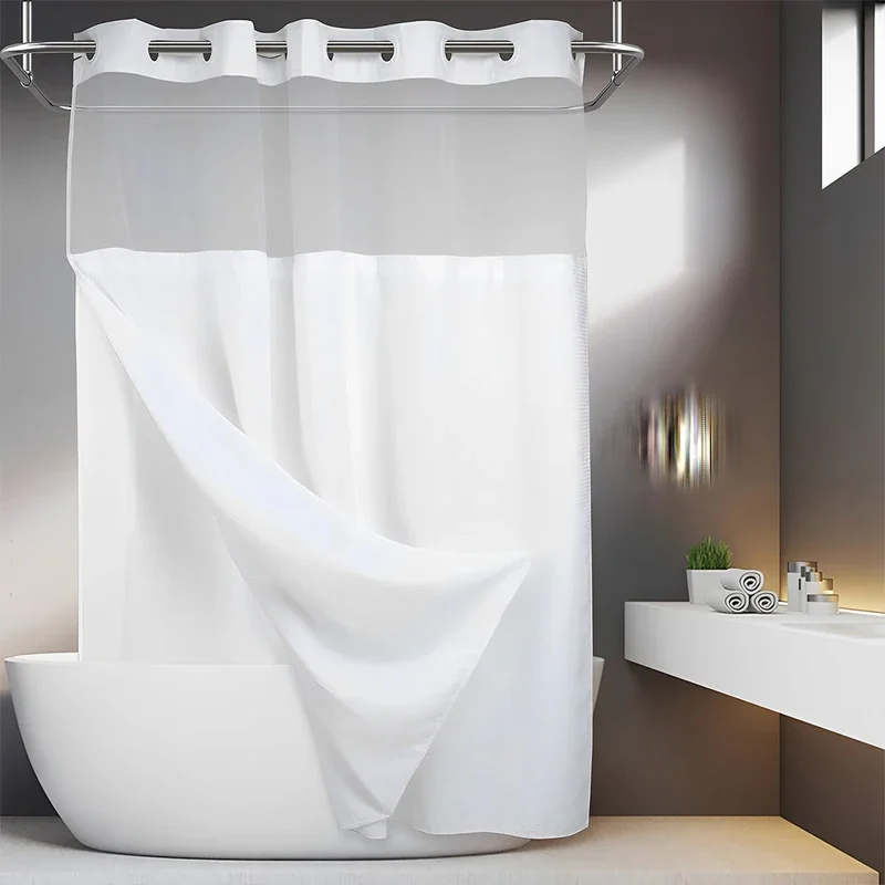 Double layer shower curtain 10 large ring Hook free waterproof bathroom decorative with snap-in liner single layer 180x180cm