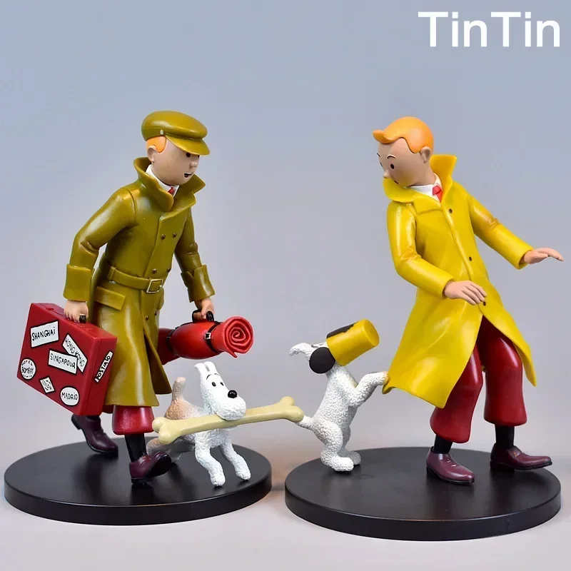 6pcs 10-19cm Anime Cartoon The Adventures of Tin Dupont PVC Action Figures Classic Comic Tin Milou Model Toys Gift For Kids