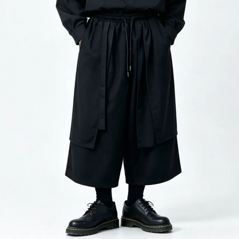 

Men'S Casual Pants, Japanese Dark Style, Unisex Wide-Leg Pants, Loose High-Waisted Cropped Pants 4226
