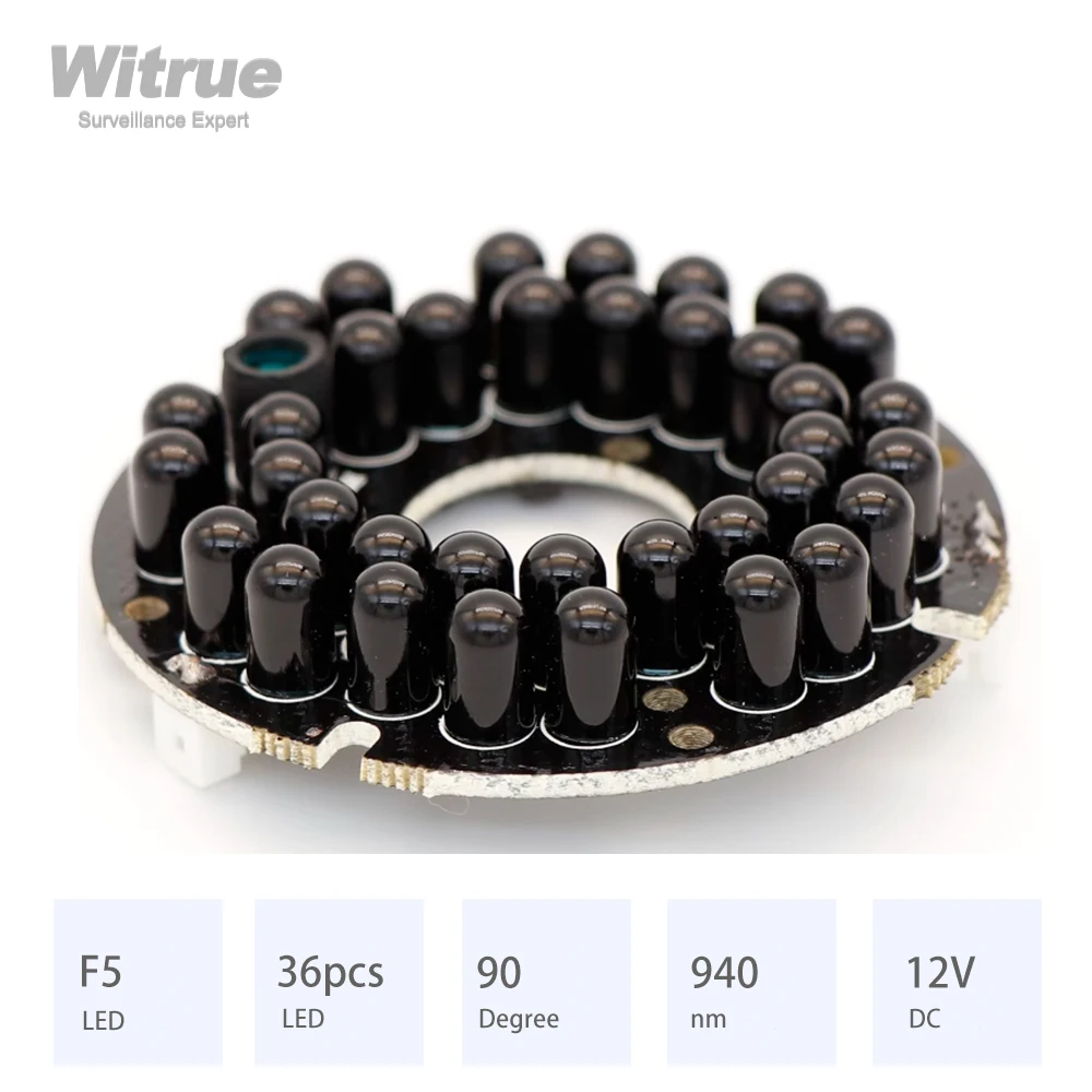 Witrue IR LED Board 36 Grain 940nm 90 Degree Diameter 53MM DC 12V 0.25A CCTV Accessories for 2.8MM 3.6MM 4MM 6MMLens