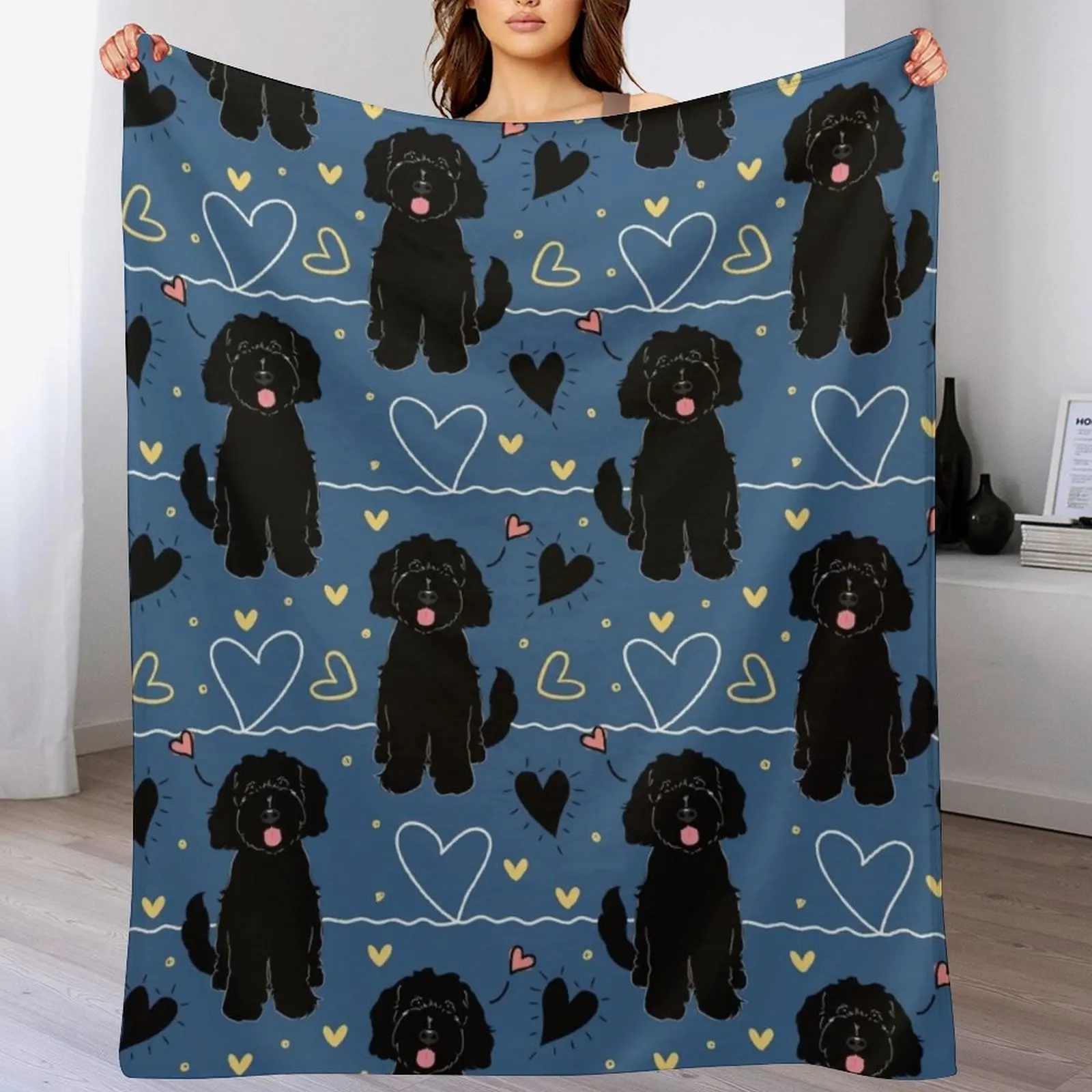 

LOVE Black Goldendoodle Dog Throw Blanket Soft Sherpa Fleece Warm Blanket for Winter