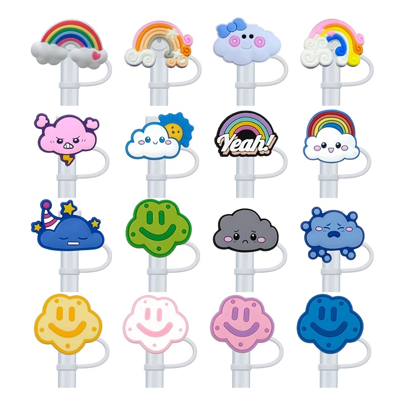 1/4PCS Cartoon Emoticons Straw Cover Cap 10MM  Drink Straw Plug Eco-friendly Splash Proof Drinking Cup Charms Pendent Party Gift