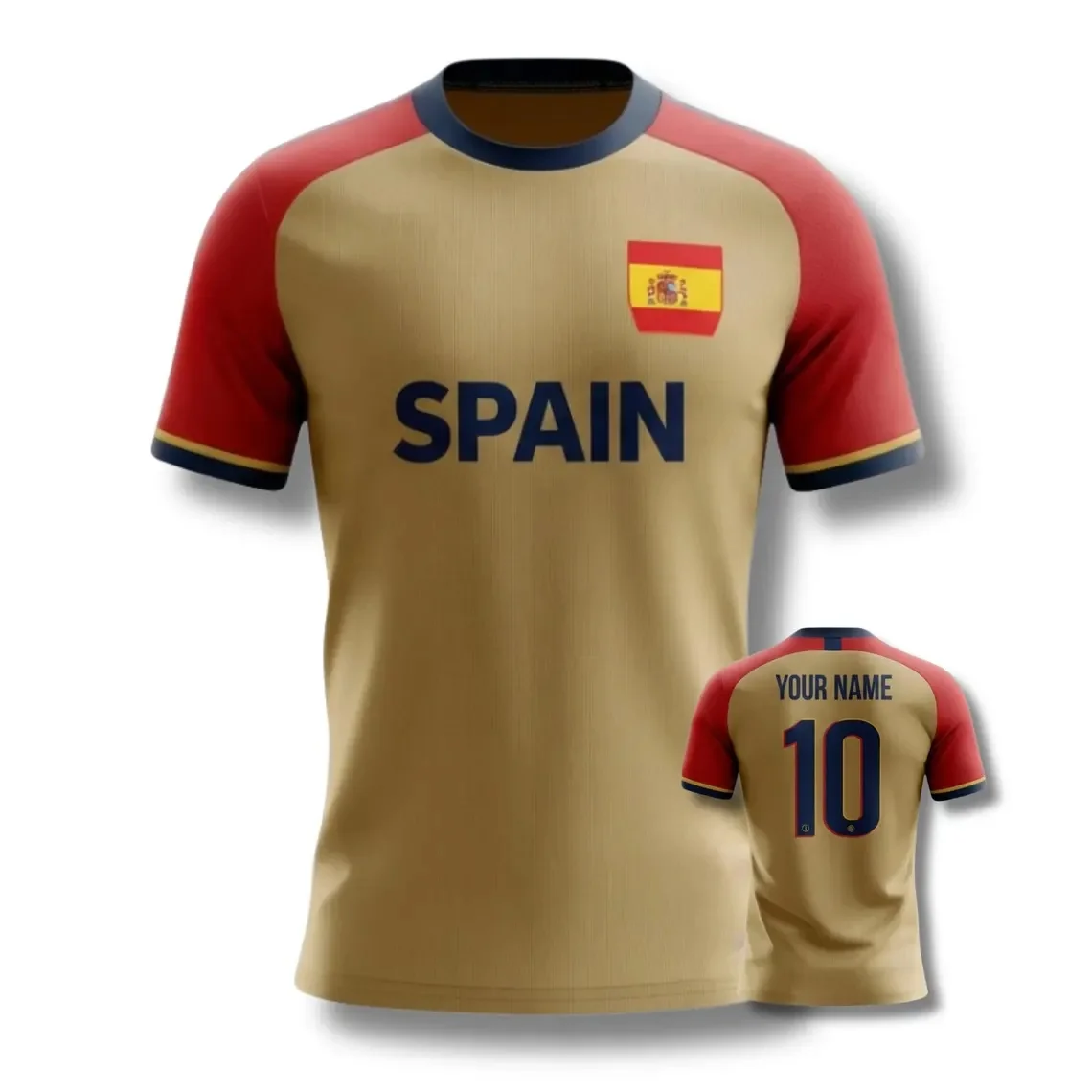 Custom Spain Soccer Jersey with Name Number, Personalized Spanish Football Shirt for Fans Summer Unisex T-shirt
