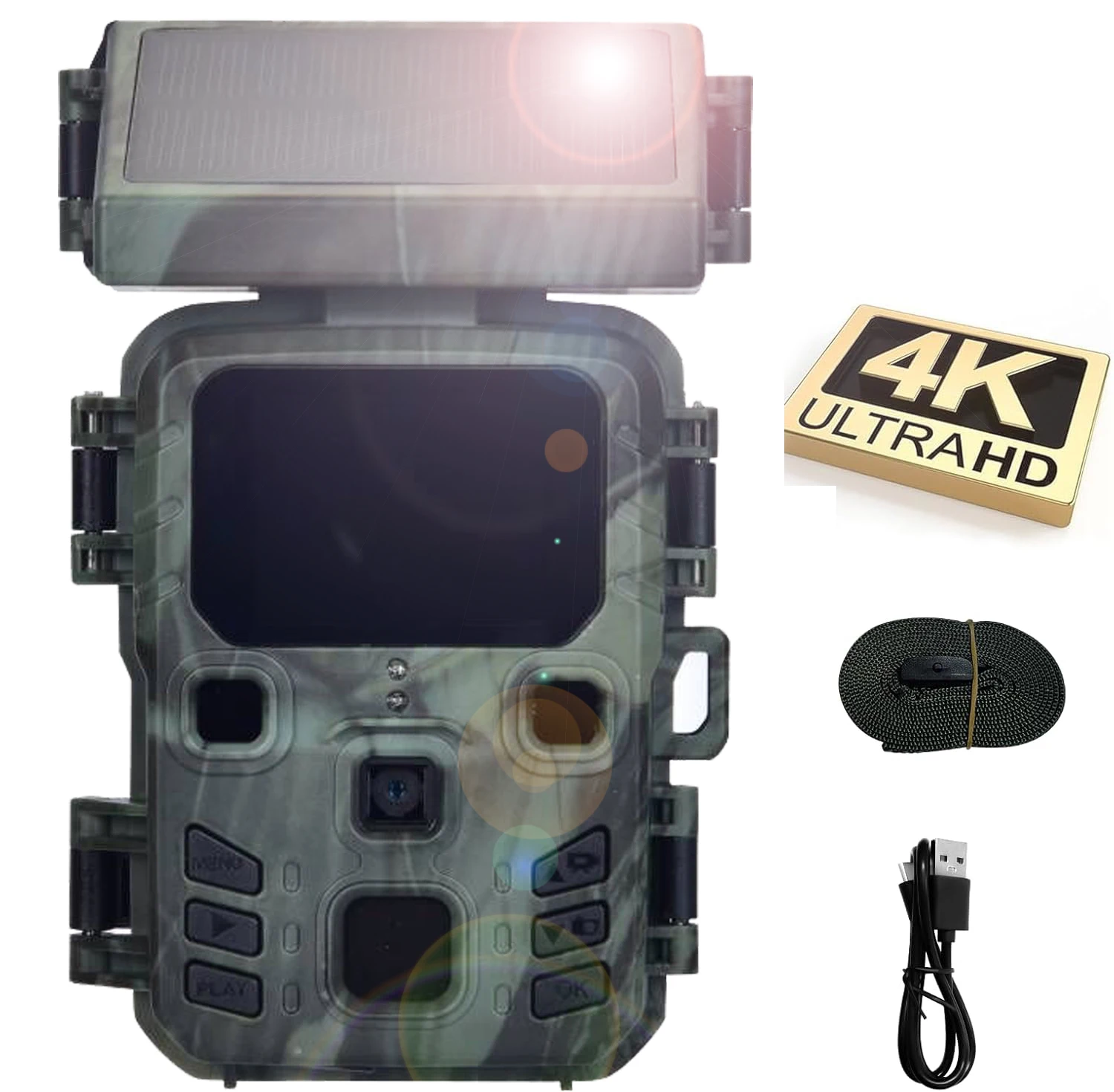 

Уличная камера ночного видения на солнечной энергии, 50 МП, 4K, охотничья камера с триггером 0,3 с, камера для наблюдения за дикой природой, ловушка, игровая камера