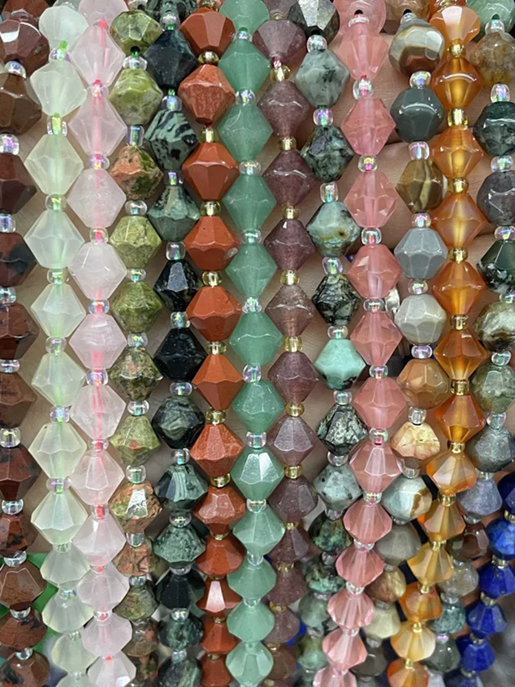 SYSRXLR Pierre naturelle en forme de pyramide, 8MM, améthystes, Agates, Turquoises, Quartz, perles d'espacement pour la fabrication de bijoux, accessoires de Bracelets à faire soi-même 3