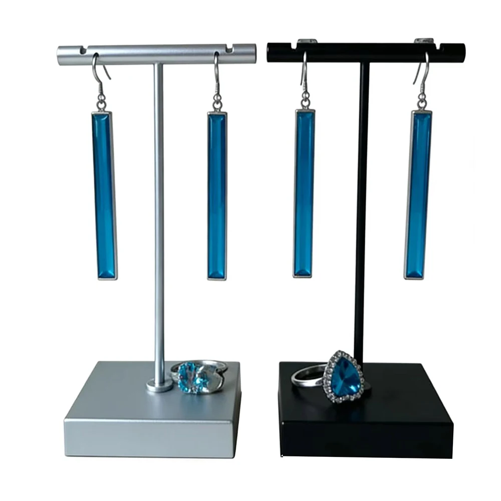 Earrings Dangle Jewelry Display Stand Metal Ring Hanging Organizer T Bar Porp Stud Piercing Jewellery Storage Holder Shelf 11cm
