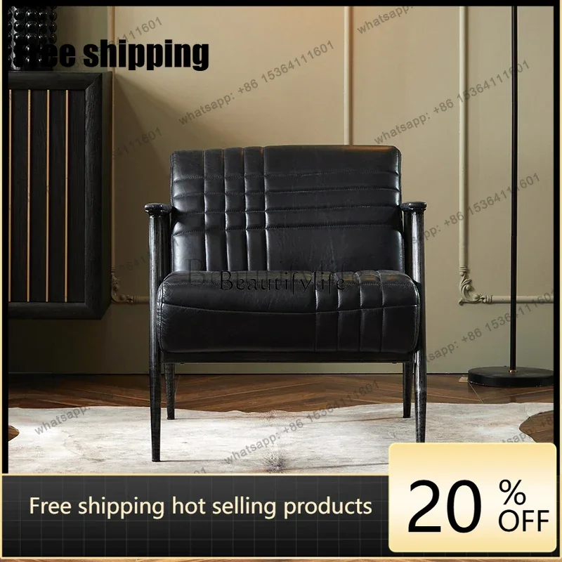 Factory Directpg Nordic Modern Minimalist Full Leather Couch Living Room First Layer Cowhide Light Luxury Iron Art Sofa