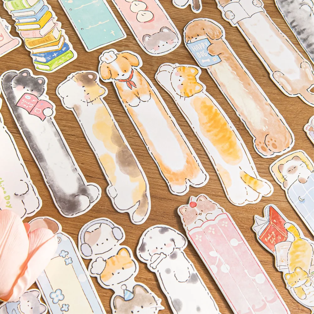 Card Lover 30PCS Cute Cat Dog Shop Series Bookmark Set White Cardstock Bookmarks with Adorable Designs Message Cards Stationery