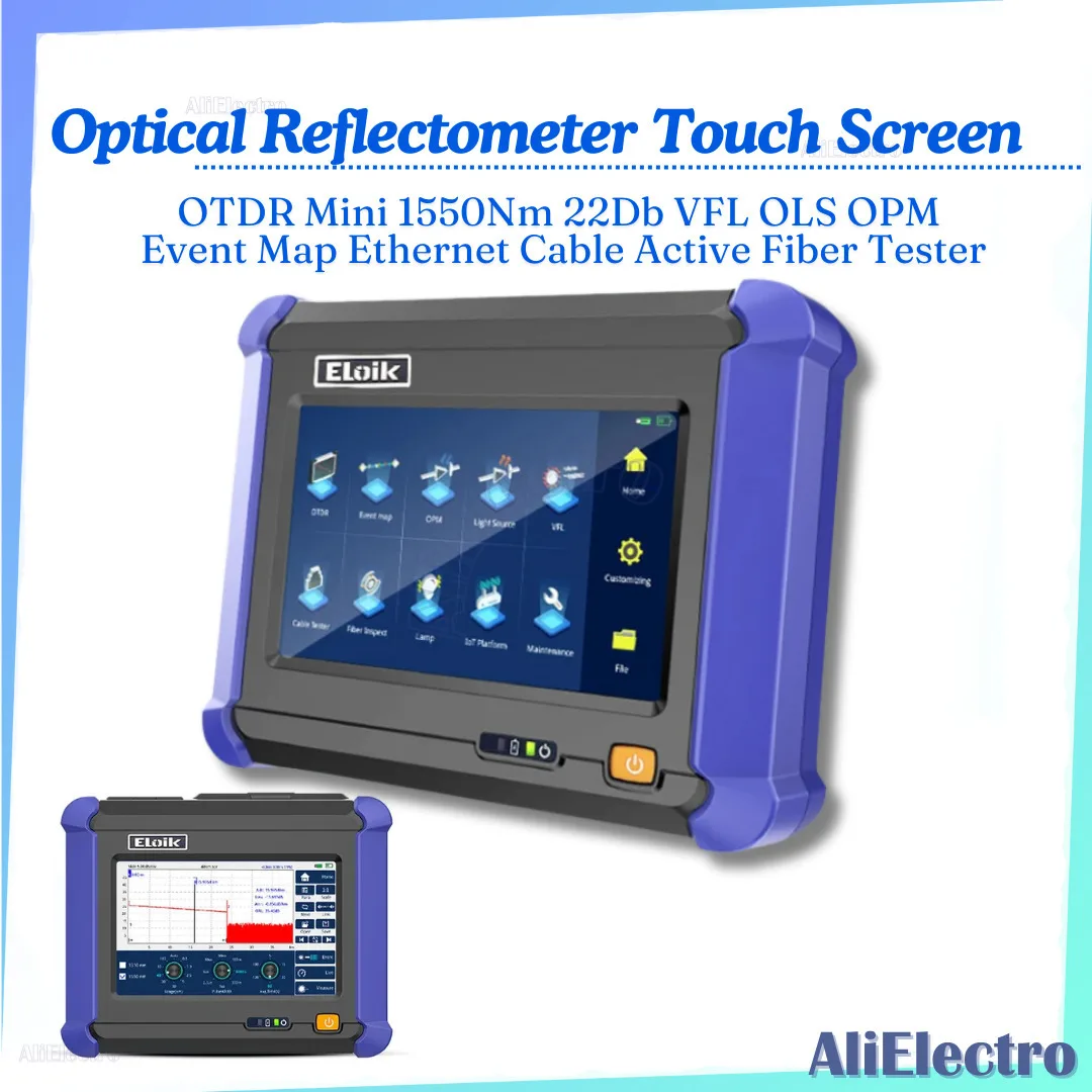 HQ Optic OTDR Mini 1550nm 22Db riflettometro ottico Touch Screen VFL OLS OPM mappa eventi cavo Ethernet Tester in fibra attiva