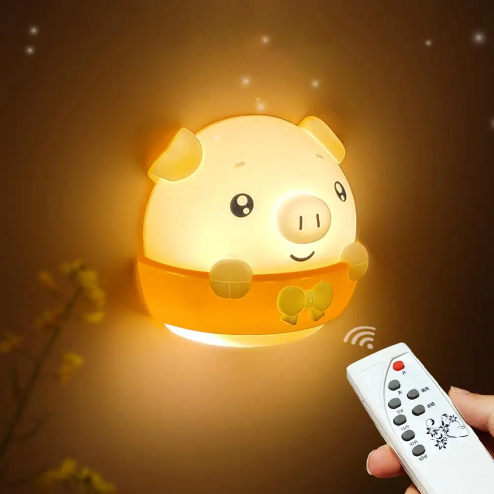 Cartoon LED Lamp Adorable Appearance Remote Control Soft Lighting Eye Flicker Free Dimmable Cartoon Pig Bedside Lamp