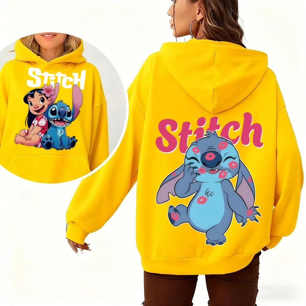 Disney Lilo & Stitch sweat à capuche femme automne/hiver chaud surdimensionné sweat mignon dessin animé imprimé pour la mode Streetwear haut décontracté
