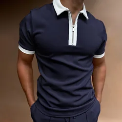 Cross-border 2024 Europe and the United States spring and summer short-sleeved new POLO shirt zipper check color matching men's