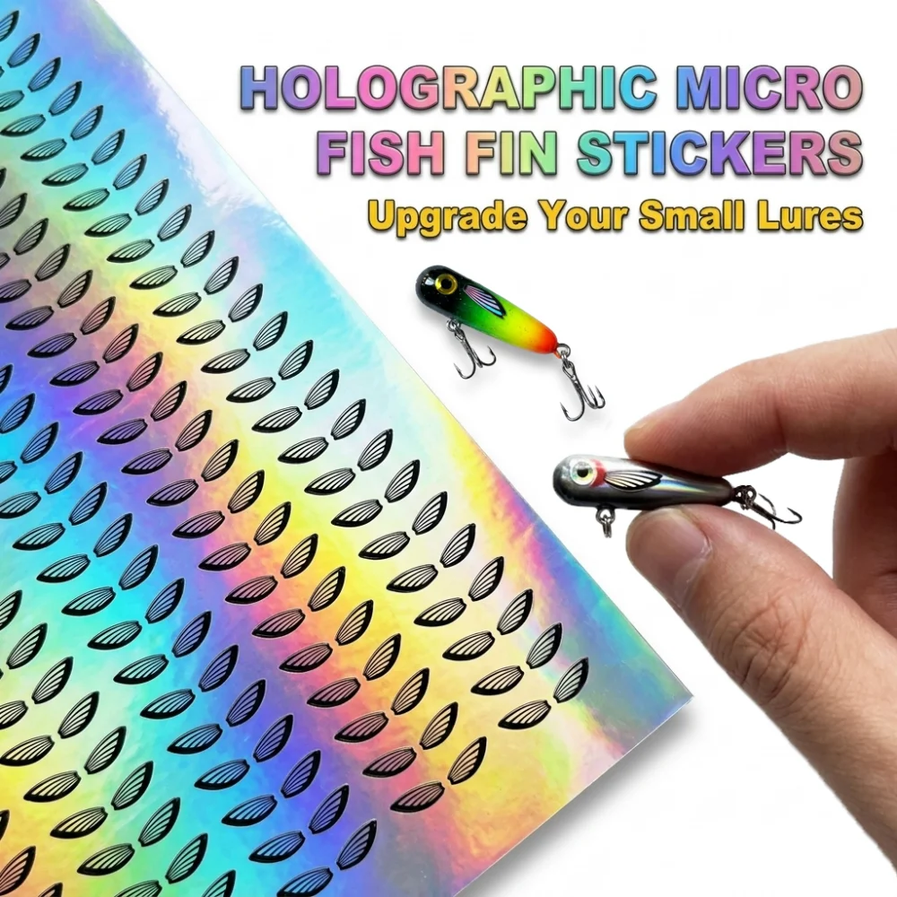 1CM Mini Fish Fin Stickers Self Adhesive Waterproof Holographic Laser Pectoral Fins for Small Fishing Lures Swimbait Jigs DIY