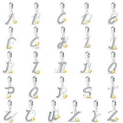 Fashion Silver-Plated Golden Heart Shape 26 Letters Pendants Fit Qikaola 925 Original Bracelets DIY Birthday Jewelry Gifts