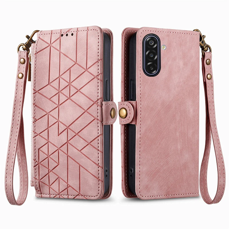 Flip Geometric Pattern Leather Cover For Samsung Galaxy F17 F36 F56 F16 F55 F15 F34 F54 F52 F05 F14 F13 F23 Card Slot Phone Case