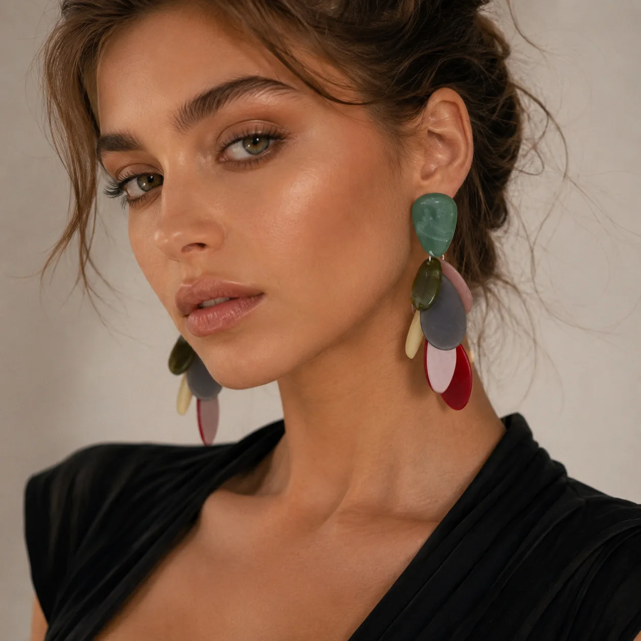 Earring Alloy Colorful Patchwork Drop Contrast Ombre Geometric Leaf Tassel Retro Bohemian Durable Lightweight Jewelry for Women