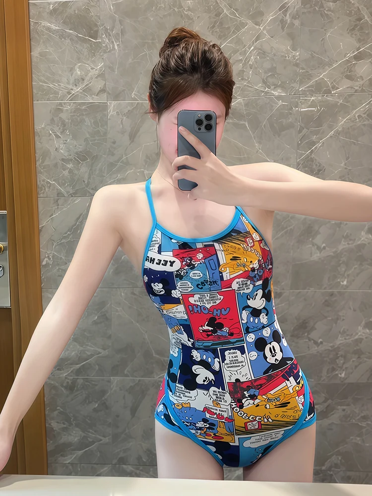 Women's One-Piece Speed Suit Swimsuit Profional Cetitive Triangular Design for Swimming Gym Slimming Bal Cartoon P...