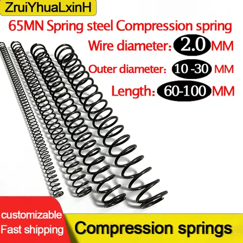 65MN 강력한 스프링 강철 압력 압축 스프링 충격 흡수 리턴 스프링, 직경 2.0mm, Od:10-30mm, L:60-100mm Best5