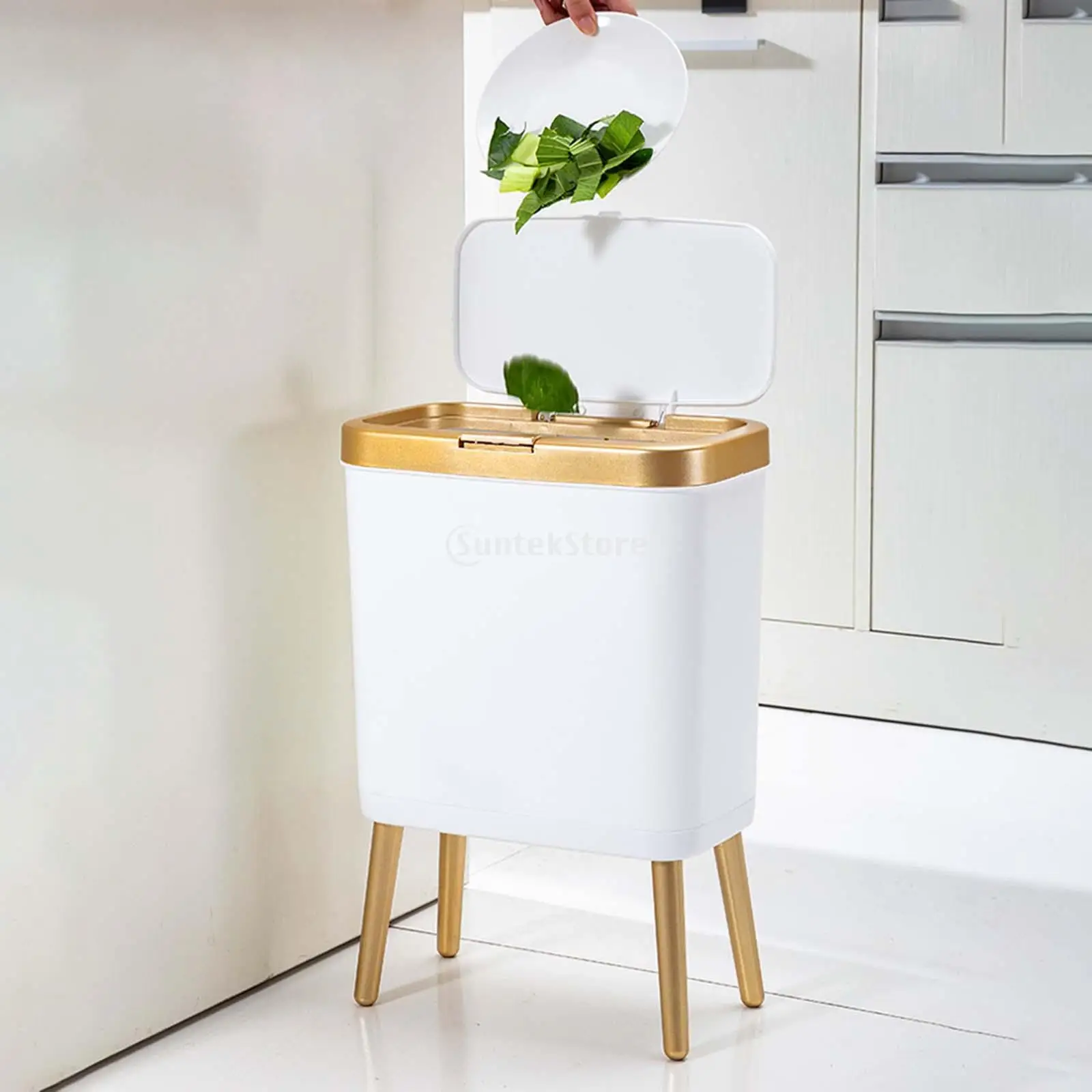 Large-capacity Kitchen Standing Trash Can Garbage Can Rubbish Bin 12/15L Food Waste Bin for Kitchen Living Room Outdoor