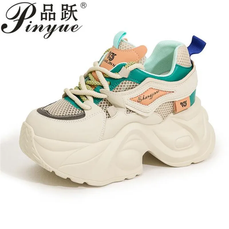 

9cm Women Sneakers with Mesh Thick Soles and High Sole summertime Fashion Breathable Anti-slip Mixed Color Women's Casual Shoes