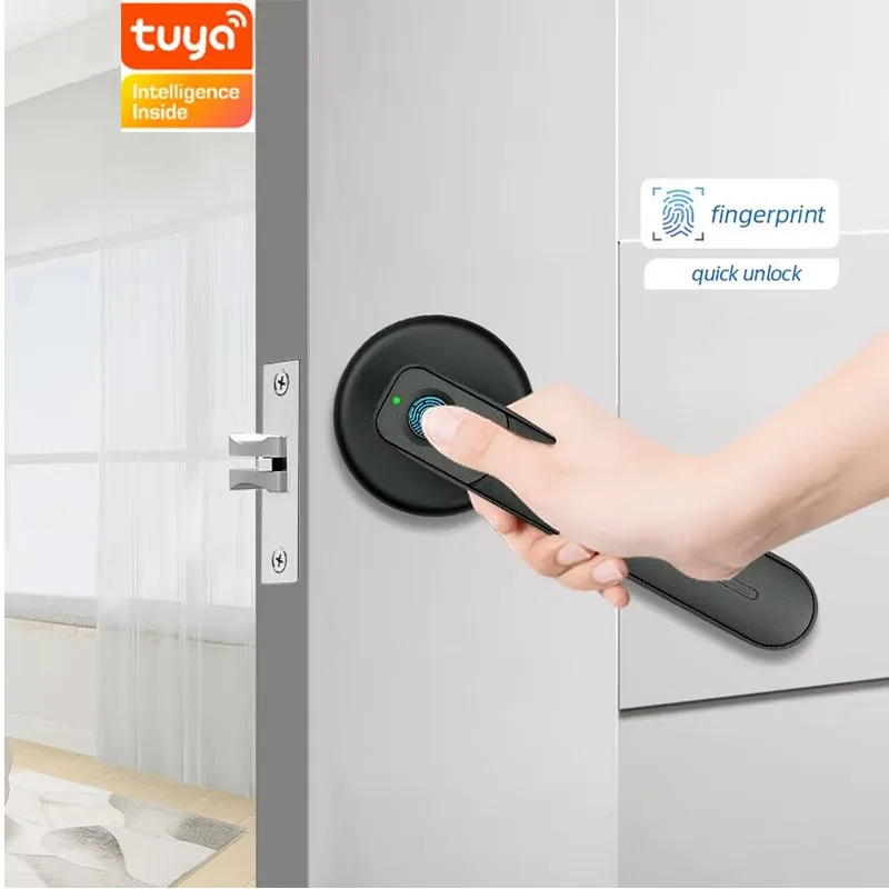 Tuya Bluetooth Smart Fingerprint Door Lock Digital Ble App Level Handle knob latch for Home Room Door
