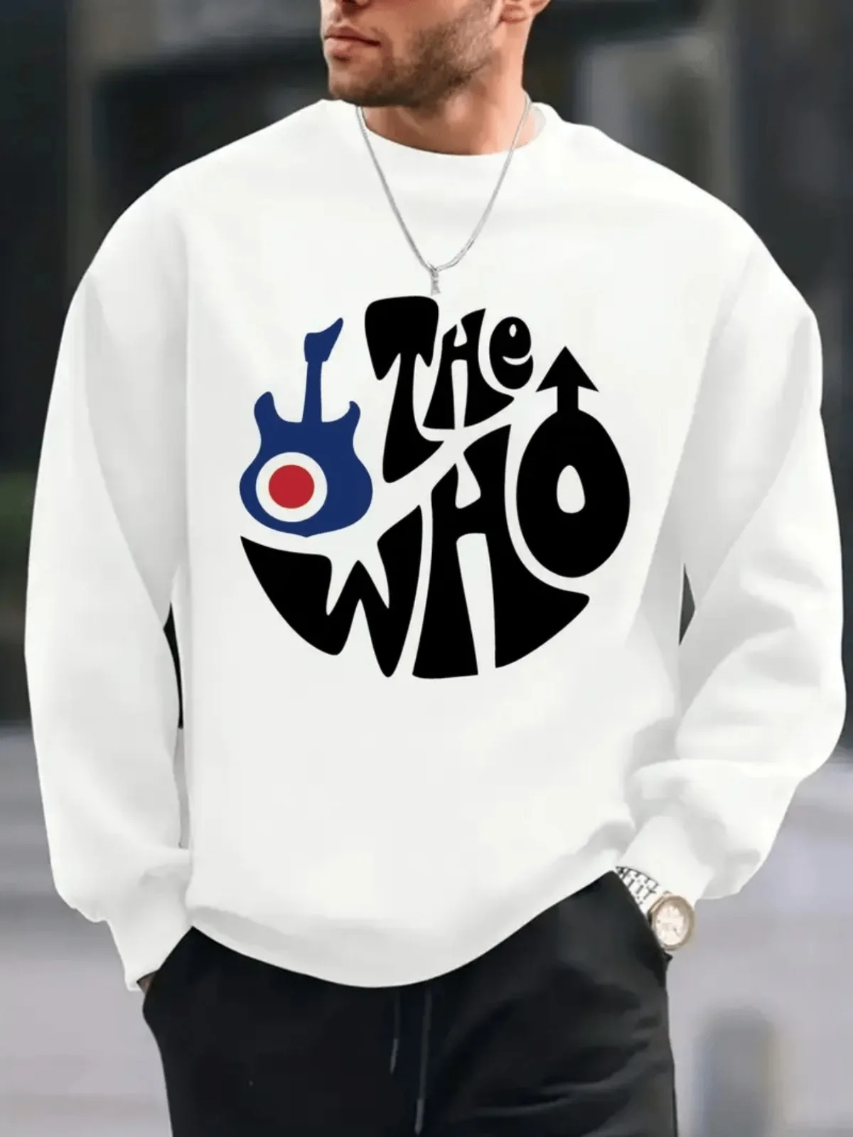 

Мужской повседневный пуловер с гитарой, абстрактная графика, стильный топ с круглым вырезом и длинными рукавами, модный свитер для повседневной носки