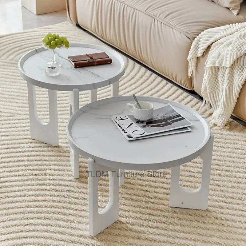 Wood Nesting Coffee Table, Minimalist Mid-Century Veneer Design, Compact Accent Round Tables for Living Room & Japandi Interiors