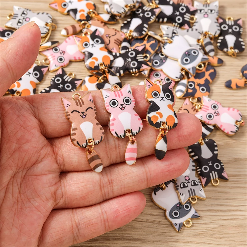 10 Stück 16x39mm Cartoon Emaille Tier Katzen Charms Anhänger zum Basteln von Halsketten, Ohrringen, Armbändern, DIY-Handwerk, Schmuckzubehör – Detail 3