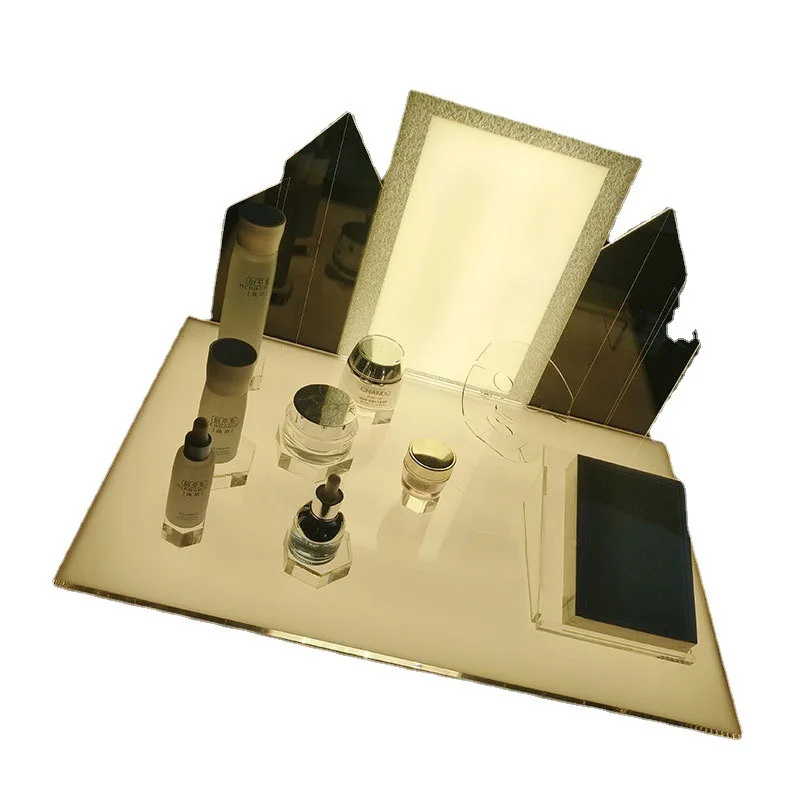 LED luminous acrylic makeup and skin care products display counter, desktop cosmetics table