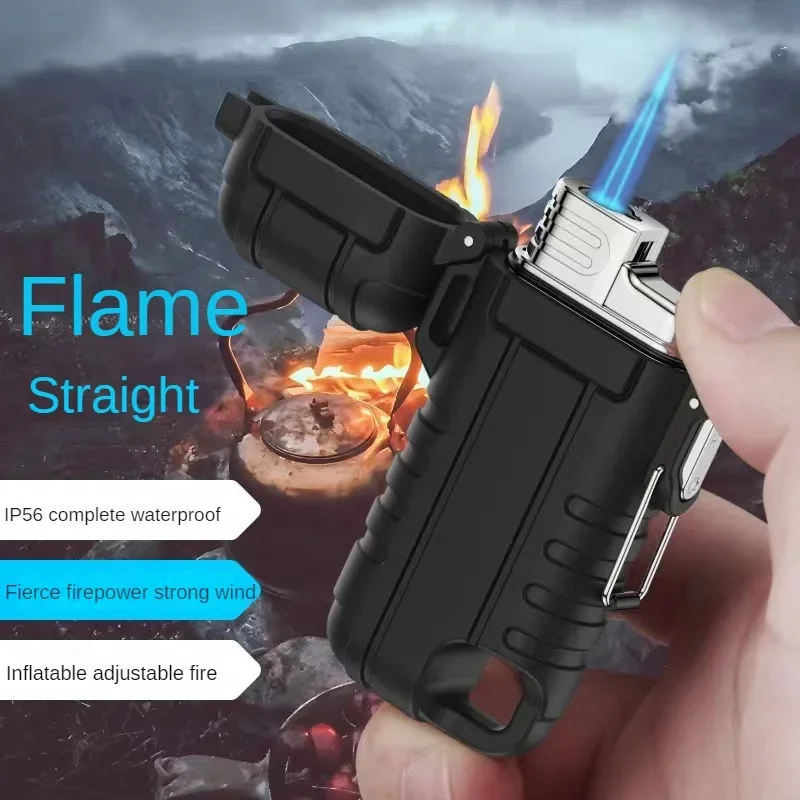 New Waterproof Direct-flush Butane Gas Lighter Outdoor Camping Portable Windproof Blue Flame Lighter Wholesale