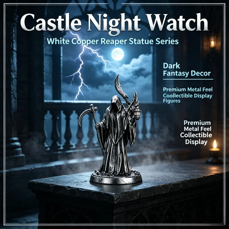 White Copper Grim Reaper Mini Statue Wraith Specter Figurine Tabletop Battle Game Model Gothic Desktop Halloween Home Decor Gift