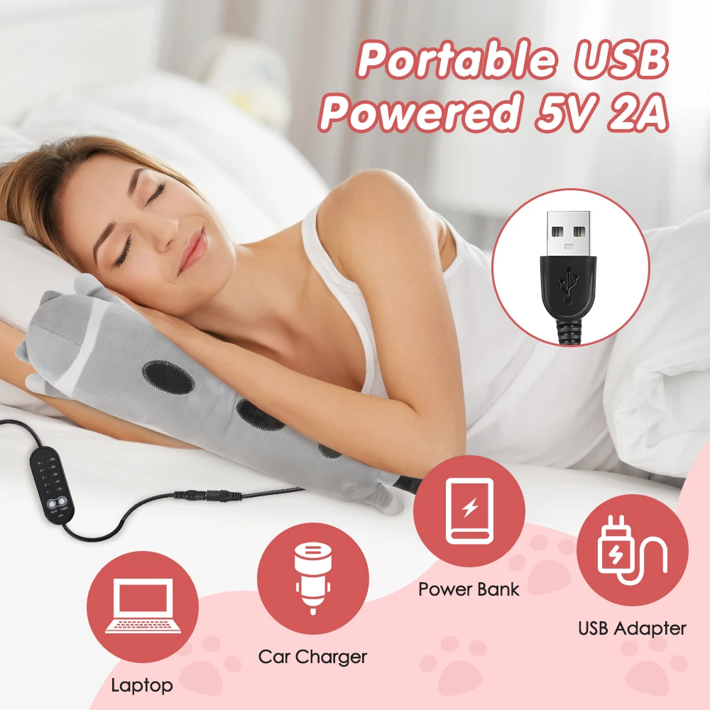 USB Heated Cat Shaped Plush Pillow 5-Level Heating Cute Animal Throwing Cushion for Back Neck Shoulder Warmth