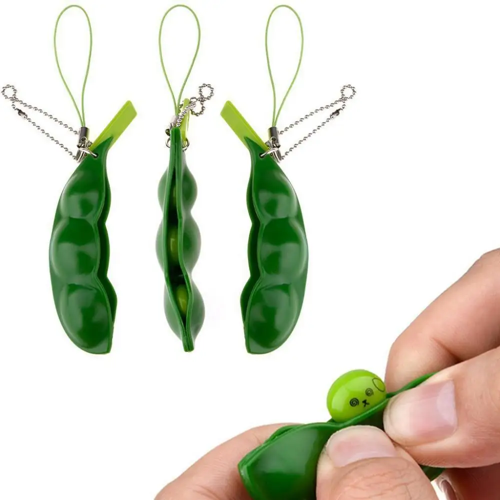 5 uds juguetes Fidget Edamame llavero de caramelo suave alivio del estrés exprimir guisante pellizco divertido lindo juguete para adultos alivio del estrés regalo guisante Pod