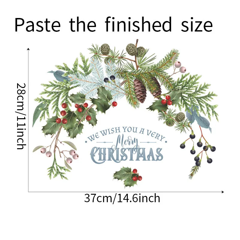 Christmas Pine Cone Branch Window Sticker Self-adhesive Wall Sticker Ins Glass Beautification Decorative Sticker Double-sided