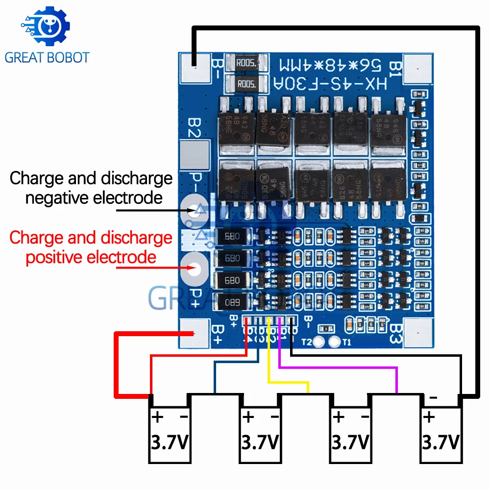 BS BMS 4S 3.2V 3.7V 30A LiFePO4 / Lithium Battery Charge Protection Board 12.8V 14.4V 18650 32650 Battery Packs With Balance