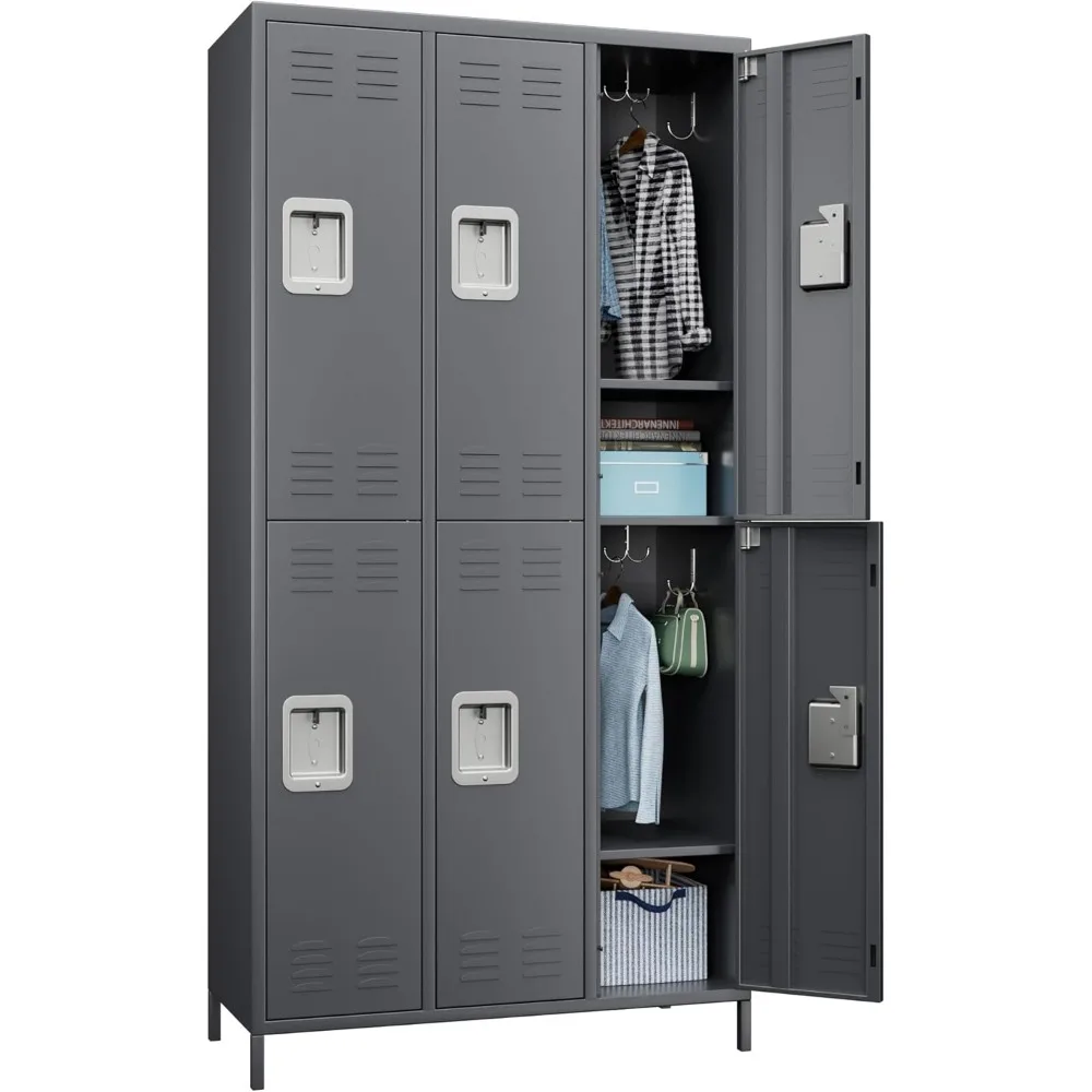 

Metal Lockers with 6 Doors and 18 Hooks, 72" Tall Locker for Employees, Home Office School Gym, Assembly Required, Dark Gray