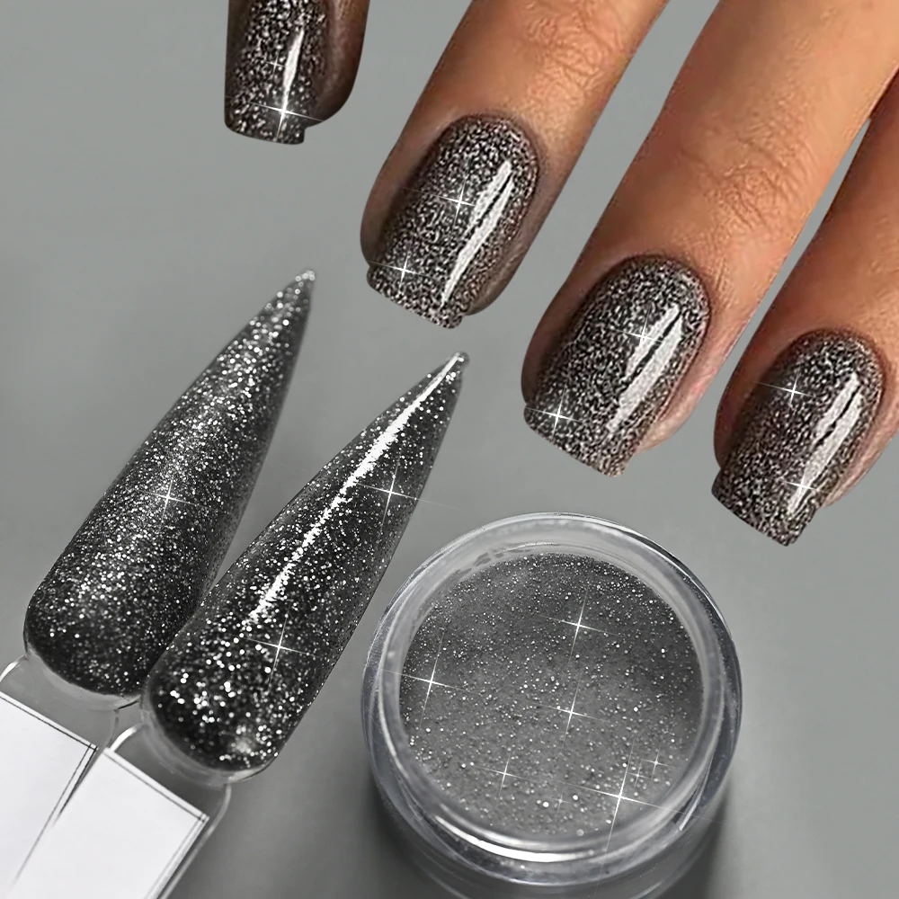 ผงอะคริลิคสำหรับมืออาชีพ 6 กระปุก สีดำ ขาว เทา กลิตเตอร์ ผงโพลิเมอร์สำหรับต่อเล็บแบบฝรั่งเศส/จุ่ม/แกะสลัก ผงคริสตัล