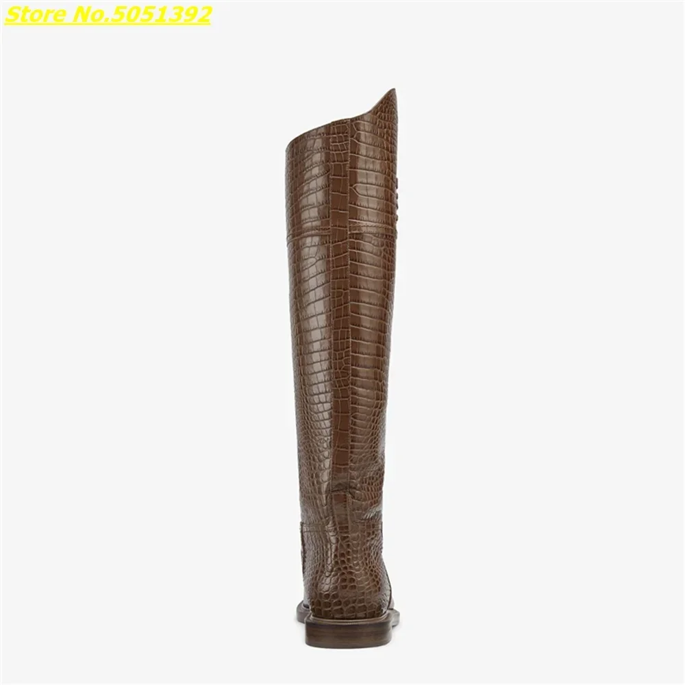 Leather Low Heel Knee High Boots Round Toe Brown White Black Stylish Fashion European Dress Runway Women Boots Hee 2.5 cm