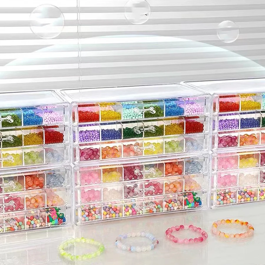 Beaded Storage Box Transparent 3-layer Sub-Grid Glass Beads DIY Jewelry Making Beads Display Sorting Box