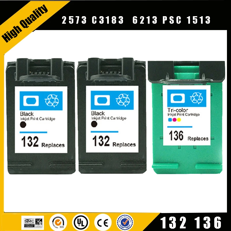 einkshop 132 136 Remanufactured Ink Cartridge Replacement for HP 132 136 Photosmart 2573 C3183 Officejet 6213 PSC 1513 printer